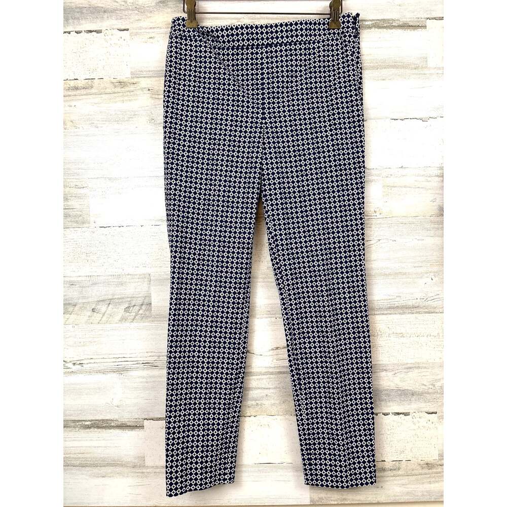 Talbots Womens 4 Navy Blue White Mosaic Chatham Ankle Pants Preppy Casual